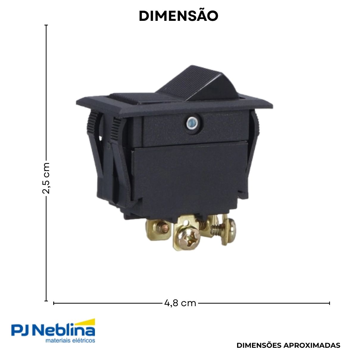 Chave Interruptor Tecla Poliamida Bipolar Liga/Desliga 15/10A 120/250V Preto Standard Terminal Parafuso - Margirius