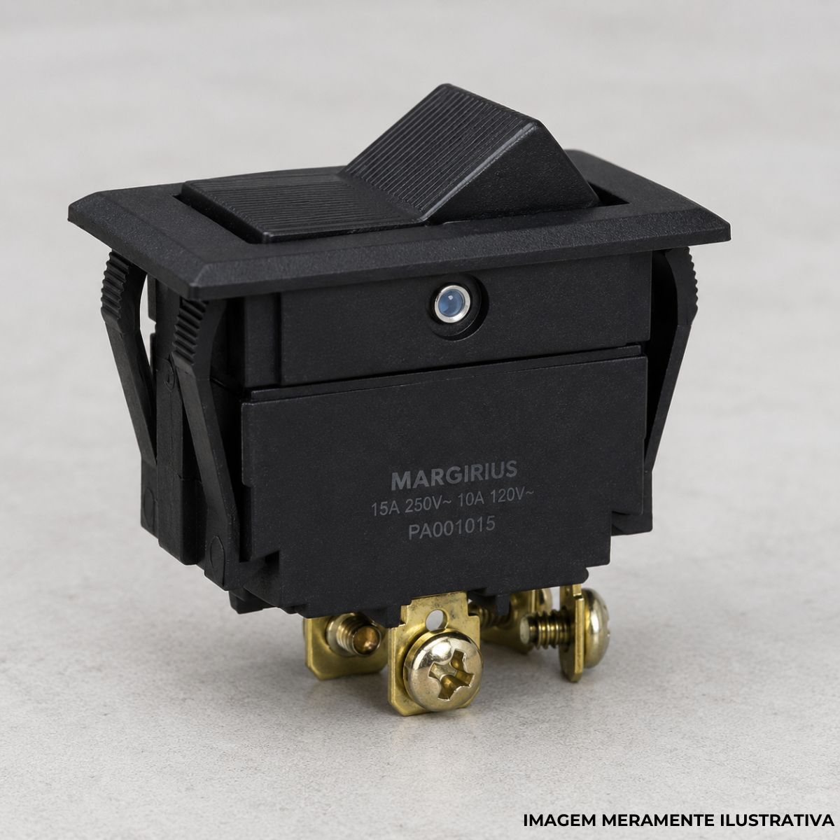 Chave Interruptor Tecla Poliamida Bipolar Liga/Desliga 15/10A 120/250V Preto Standard Terminal Parafuso - Margirius
