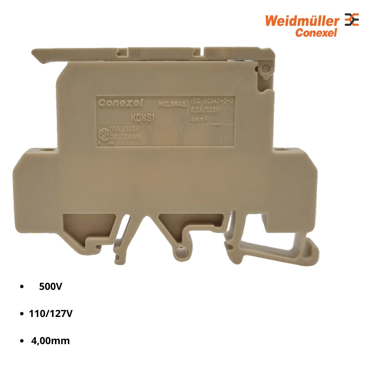 Conector Borne Passagem Porta Fusível 2 Conexões 4,00mm 500V Bege Led 110/127V - Conexel