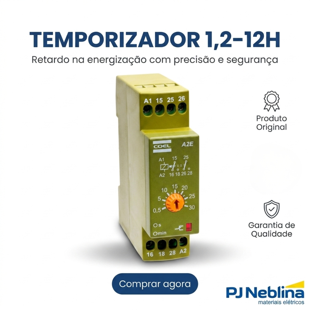 Rele Temporizador Eletrônico Retardo Energização 1,2-12H 2 Spdt 2Naf 110/220V 11307013 Coel