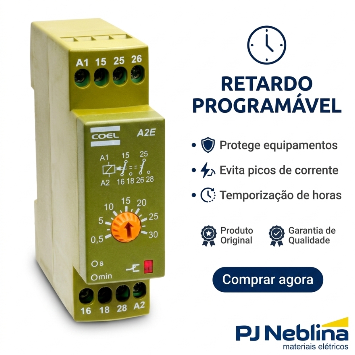 Rele Temporizador Eletrônico Retardo Energização 1,2-12H 2 Spdt 2Naf 110/220V 11307013 Coel
