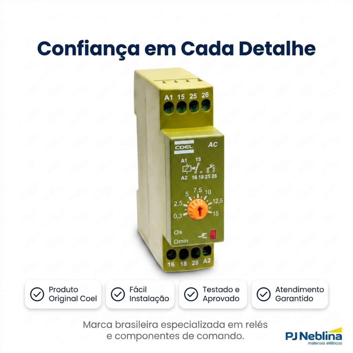 Rele Temporizador Eletrônico Prolongador Impulso 1-60Seg 1 Spdt (1Naf) 220V - Coel