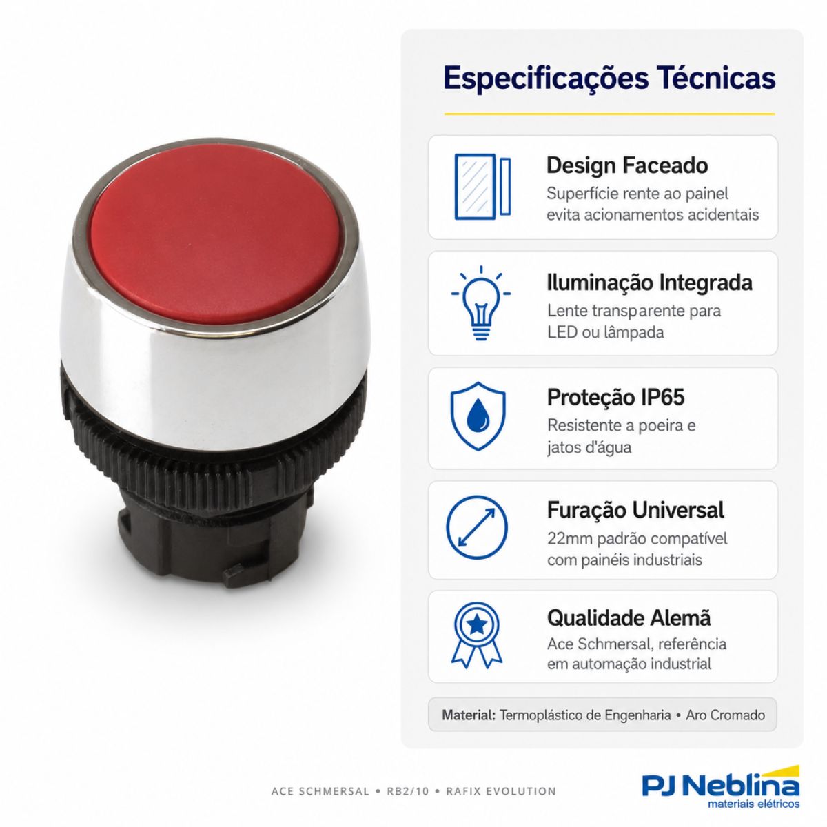 Botao Comando Pulsador Faceado Iluminado Red 22mm Plastico T