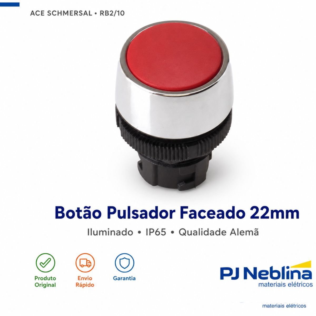 Botao Comando Pulsador Faceado Iluminado Red 22mm Plastico T