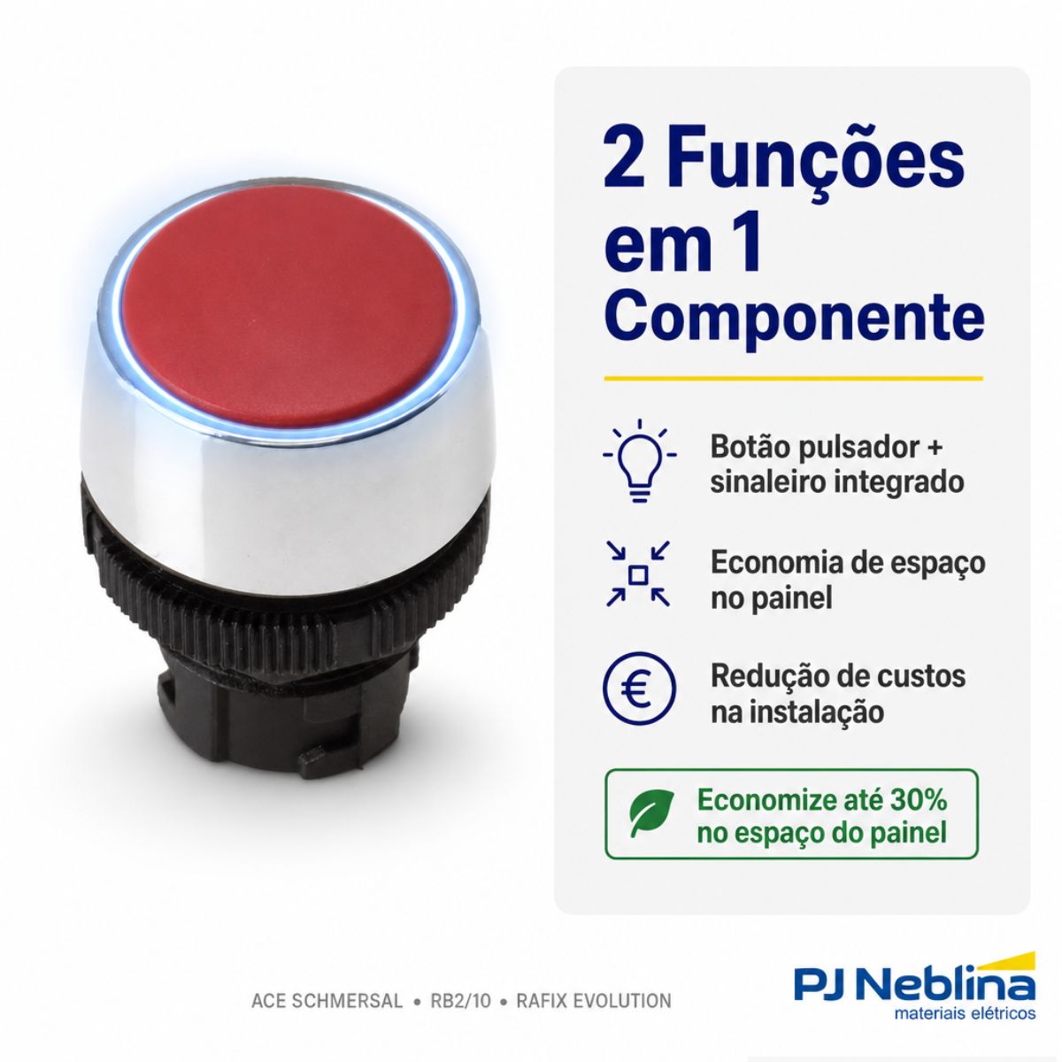 Botao Comando Pulsador Faceado Iluminado Red 22mm Plastico T