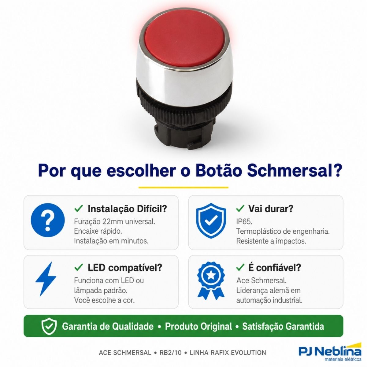 Botao Comando Pulsador Faceado Iluminado Red 22mm Plastico T