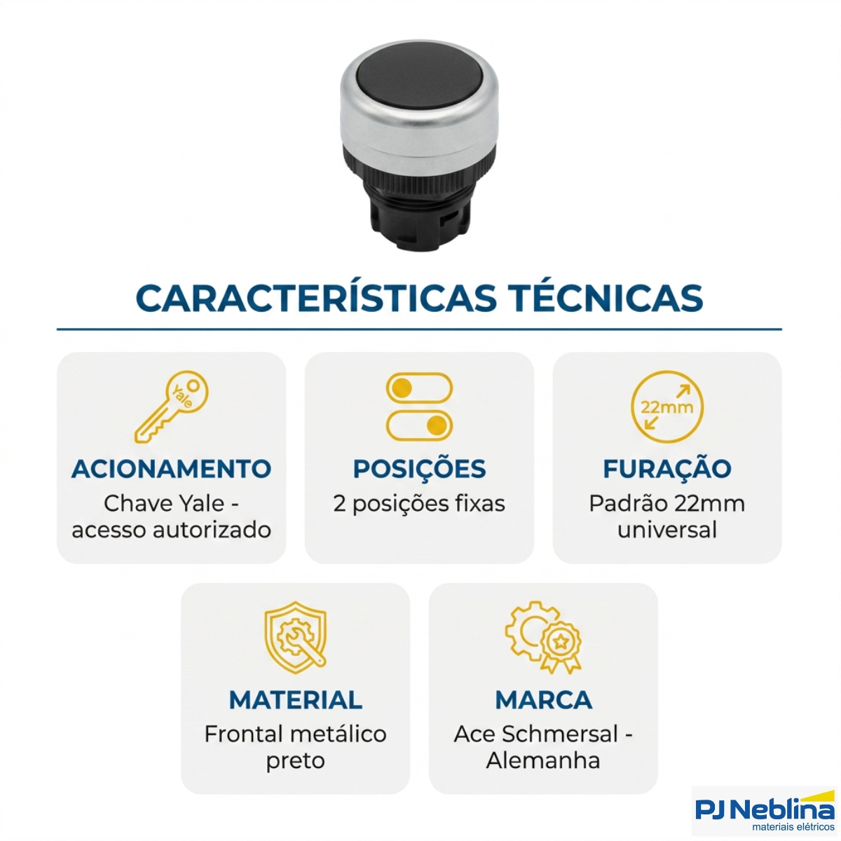 Botao Comutador Chave Yale 2 Pos Fix 22mm Metalico Pt