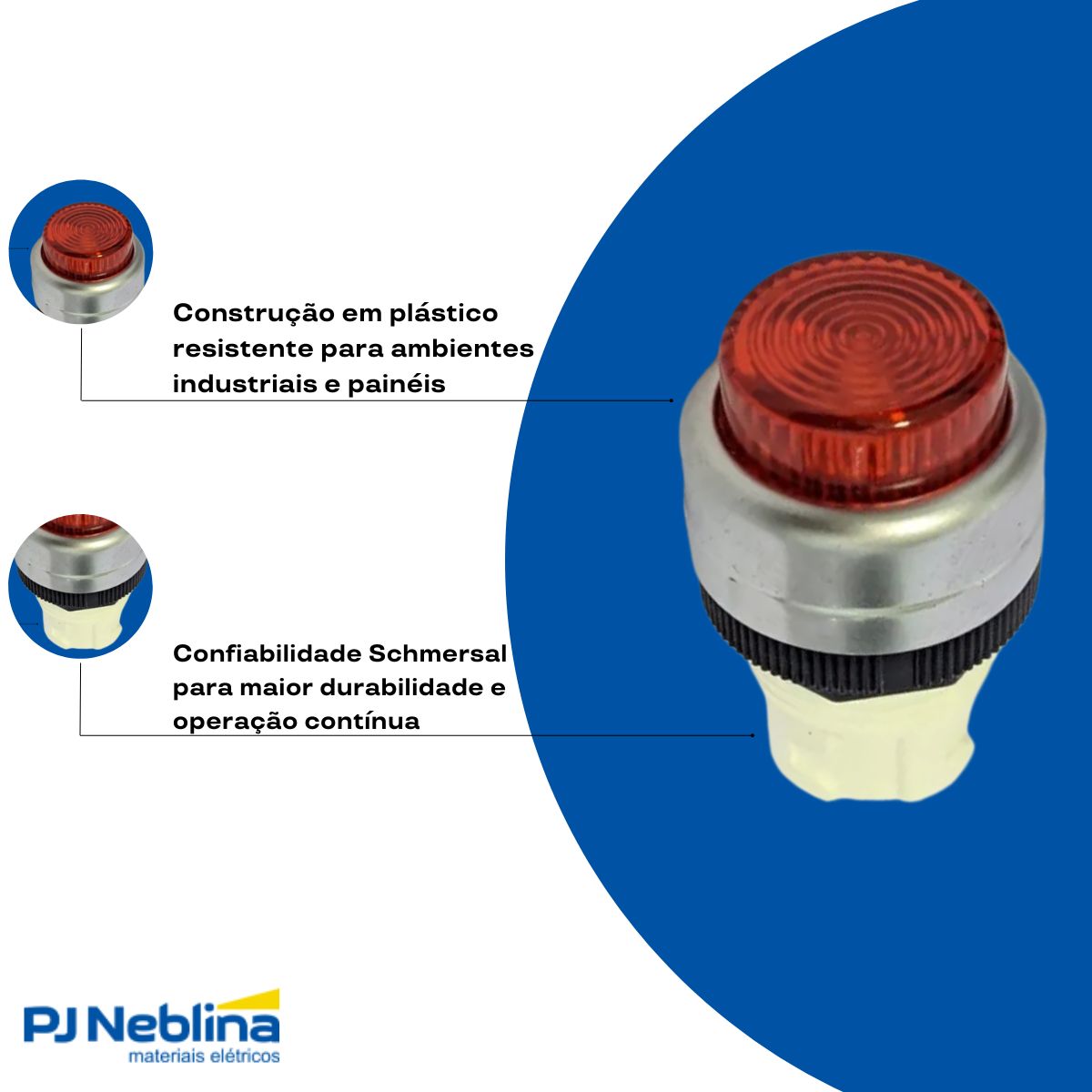 Botão Comando Pulsador Saliente Iluminado Redondo 22 mm Plástico Vermelho - Ace Schmersal