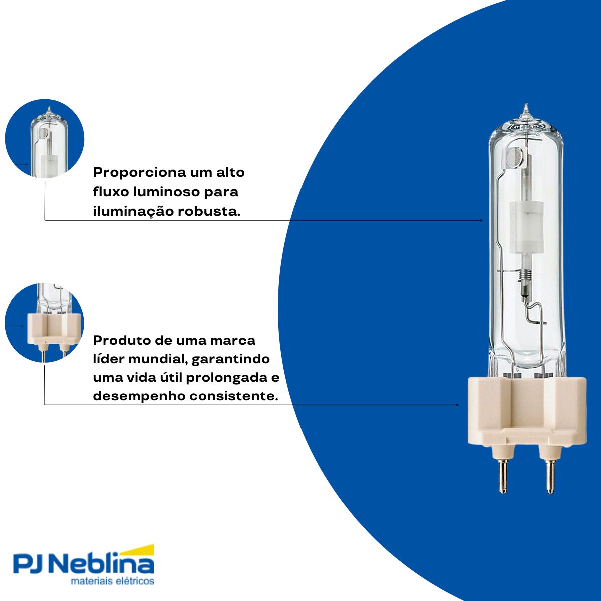 Lâmpada Vapor Metálico Tubular 70W E27 3000K Branco Quente - Philips
