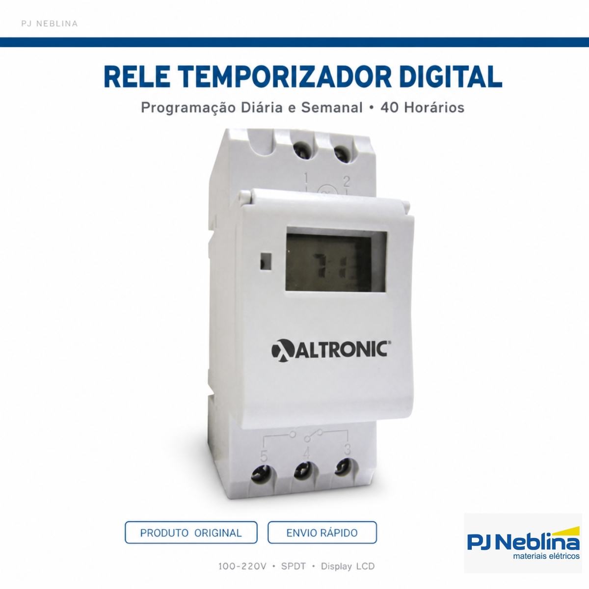 Rele Temporizador Digital Programador Diária E Semanal 1 Reversor (Spdt) 100-220V Display Lcd - Altronic