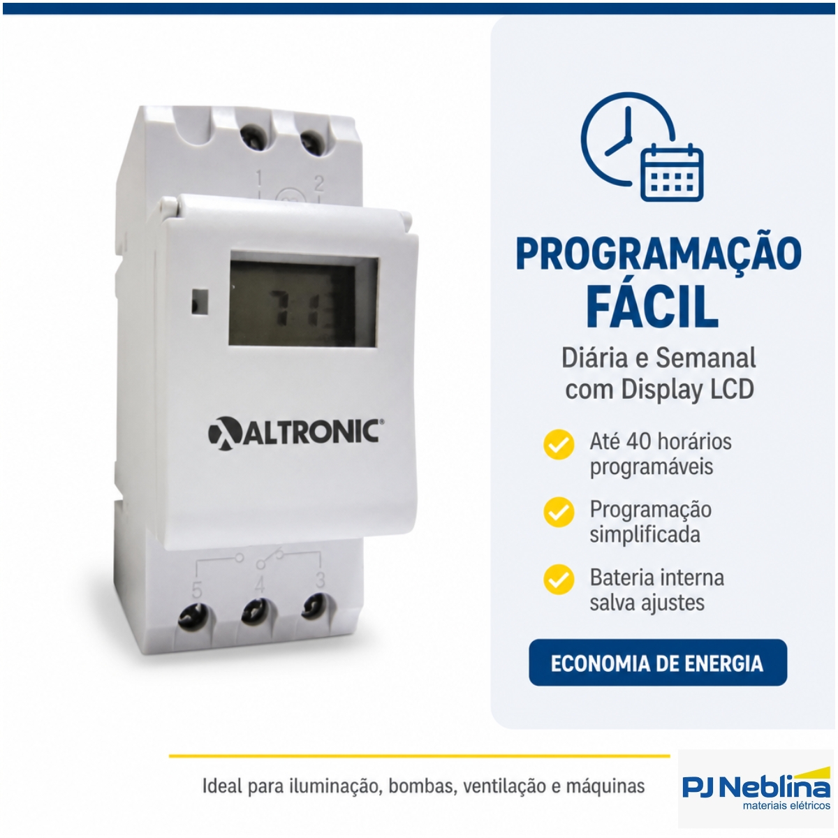 Rele Temporizador Digital Programador Diária E Semanal 1 Reversor (Spdt) 100-220V Display Lcd - Altronic