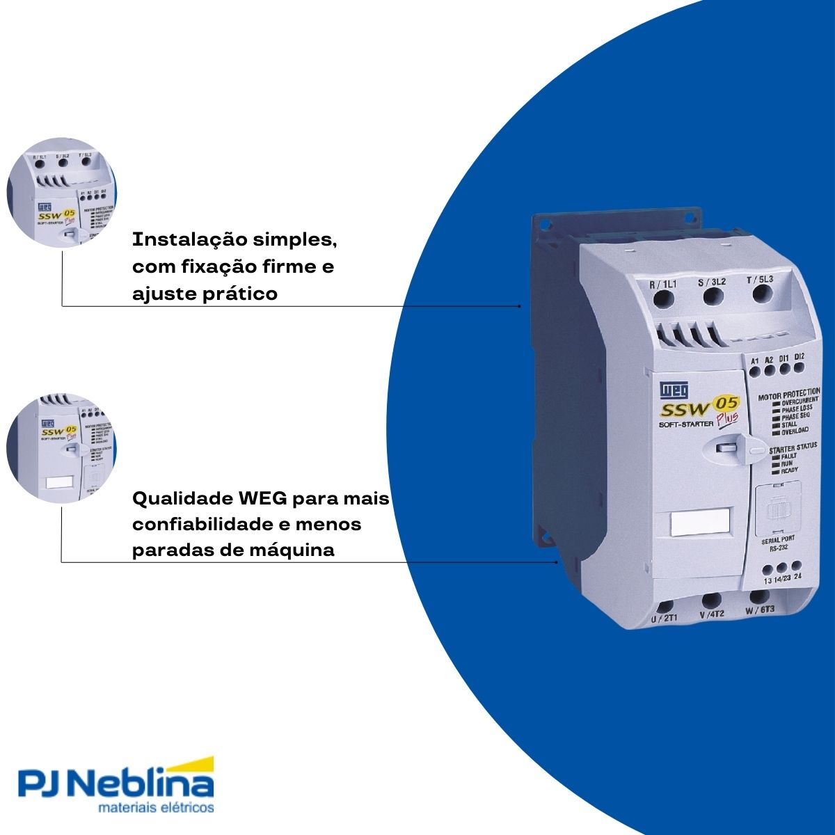 Chave Partida Softstarter Bifásico 3A 220-460V 1,1Kw Ip00 - Weg