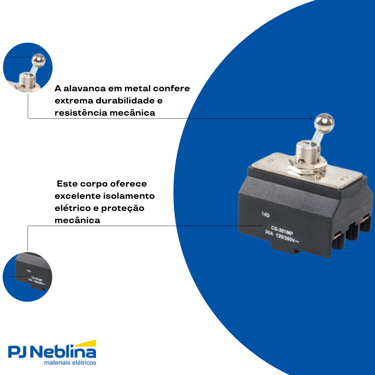 Interruptor Alavanca S/Caixa S/Tampa 30A 250Vca 2P Cpd-30 - Margirius