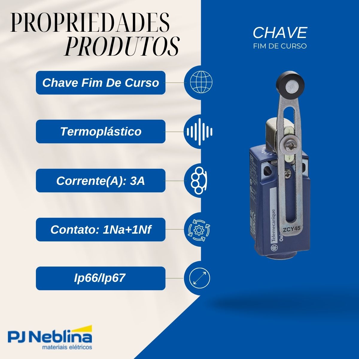Chave Fim De Curso Alavanca Ajustável C/Roldana 3A 1Na+1Nf Ip66/Ip67 - Telemecanique