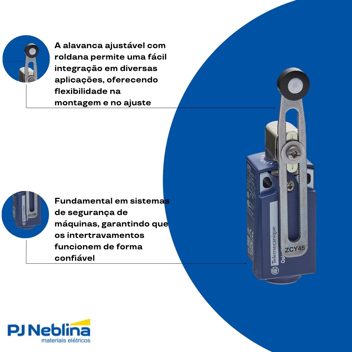 Chave Fim De Curso Alavanca Ajustável C/Roldana 3A 1Na+1Nf Ip66/Ip67 - Telemecanique