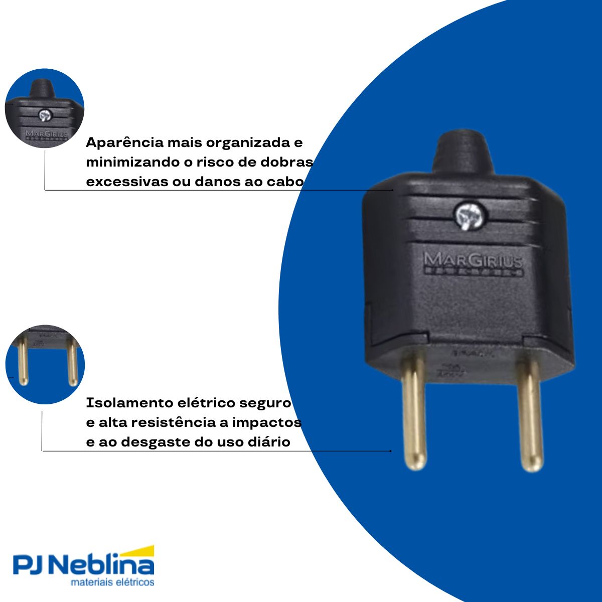 Plug Macho 2P 10A 250V Preto Axial - Margirius