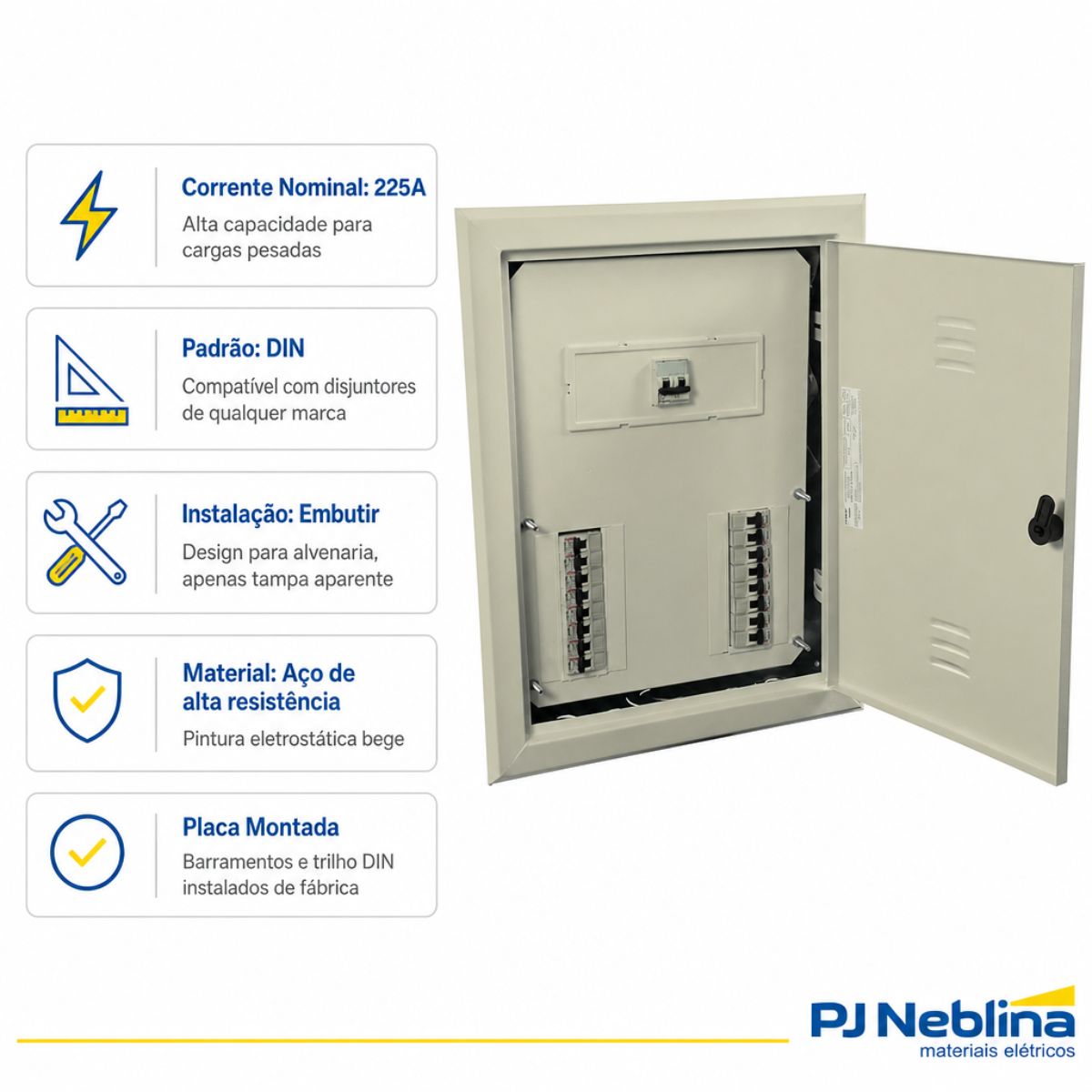 Quadro Distribuição Embutir Com Placa Montada 225a Bege Cemar