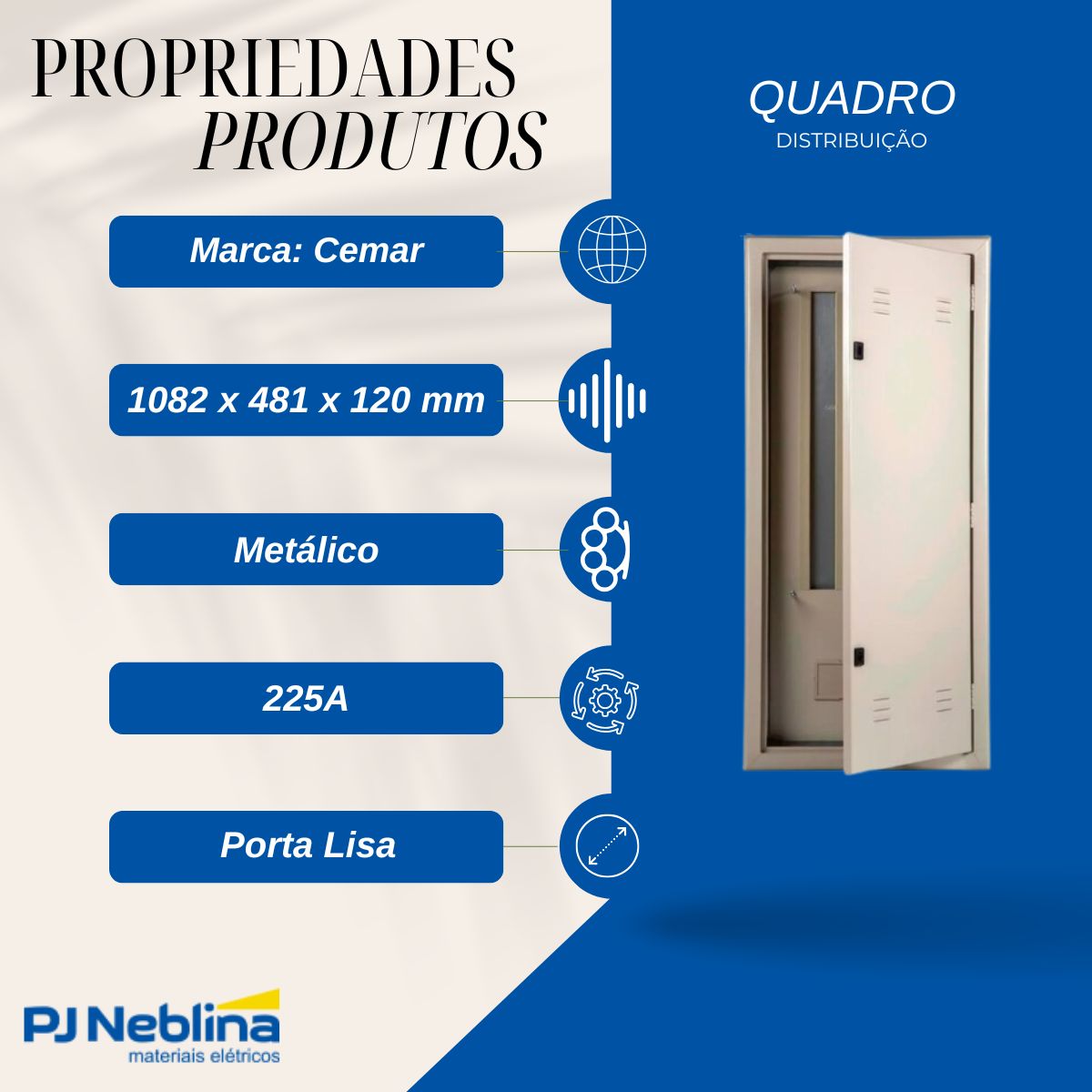 Quadro Distribuição Universal Sobrepor Metálico Bg 225A 70 Disjuntor Din/50 Bolt-On 1082X481X120Mm - Cemar