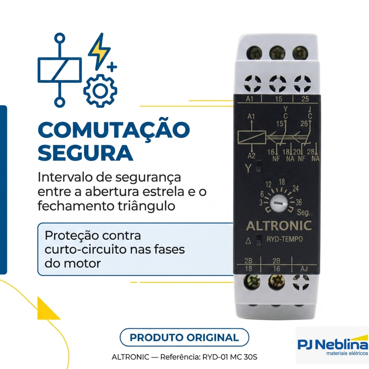 Rele Temporizador Eletrônico Estrela/Triangular 30Seg 1 Spdt (1Naf) 24-240Vca/Cc - Altronic