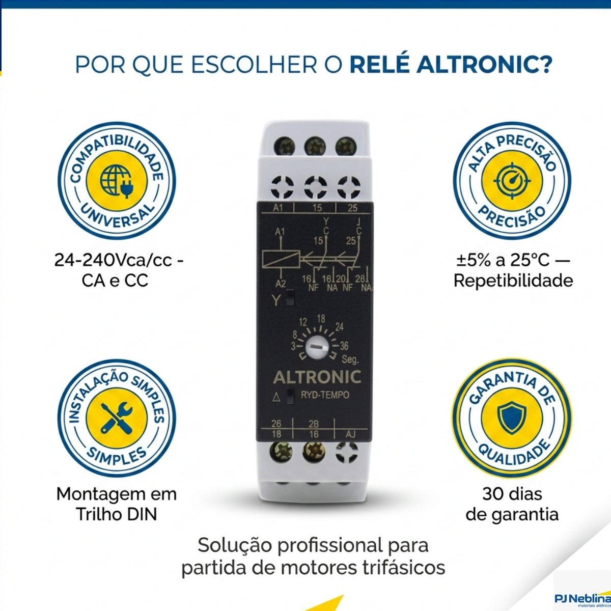 Rele Temporizador Eletrônico Estrela/Triangular 30Seg 1 Spdt (1Naf) 24-240Vca/Cc - Altronic