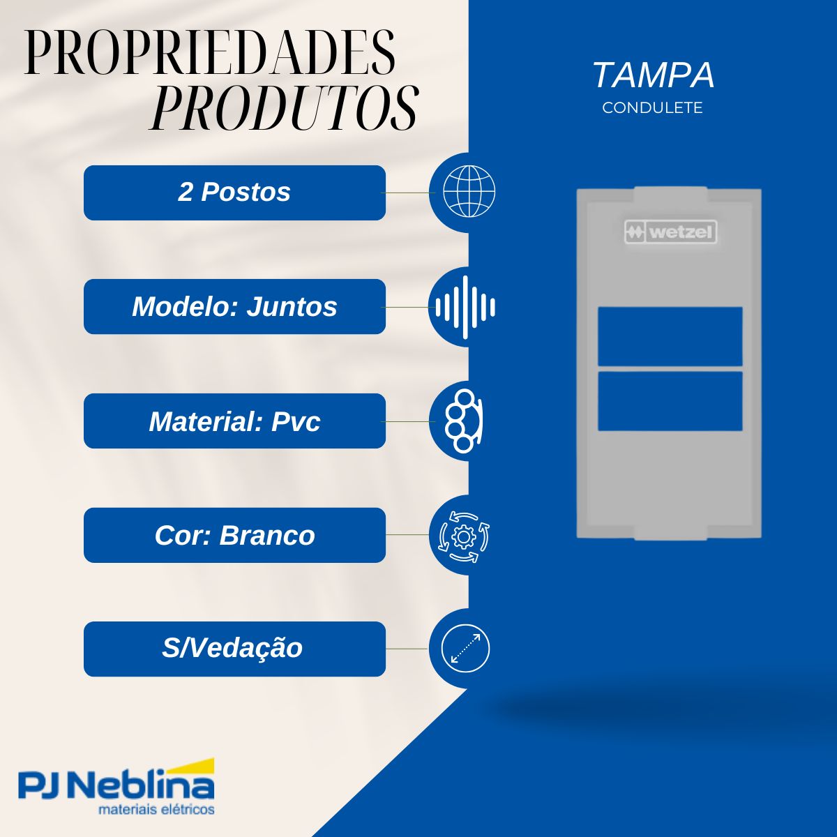 Tampa Condulete 2 Postos Juntos Pvc 1/2-3/4 Bc S/Vedação - Wetzel