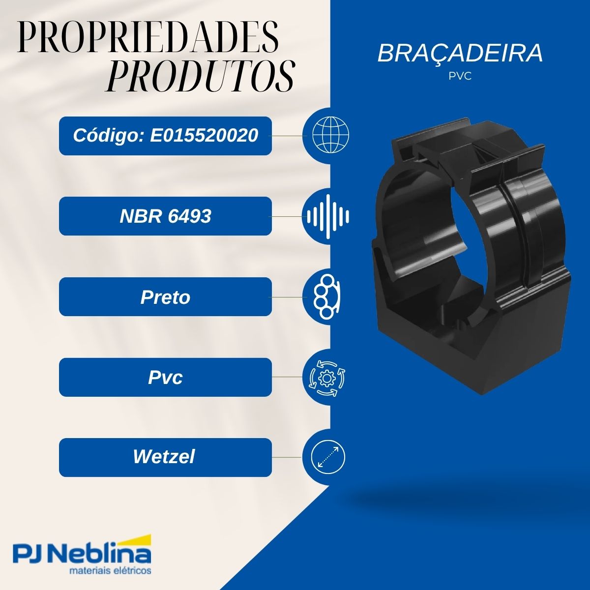 Braçadeira Pvc 1Pol Preto - Wetzel