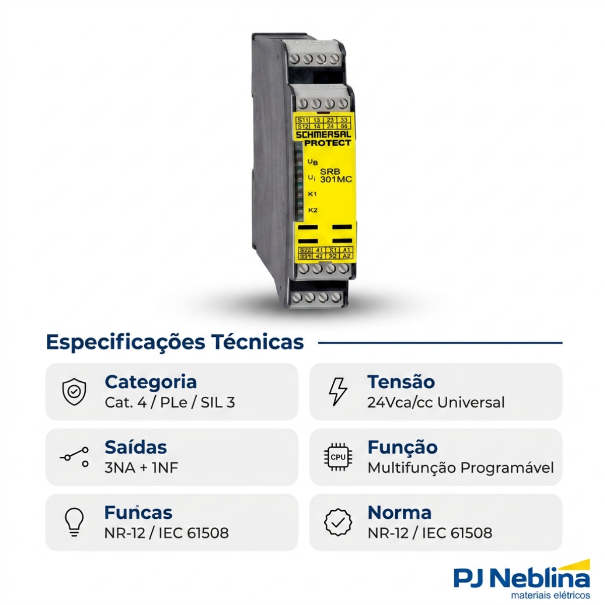 Rele Segurança Multifunção Cat 4 24Vca/Cc 3 Saídas Na +1 Auxiliar Nf - Ace Schmersal