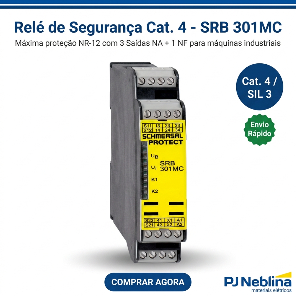 Rele Segurança Multifunção Cat 4 24Vca/Cc 3 Saídas Na +1 Auxiliar Nf - Ace Schmersal