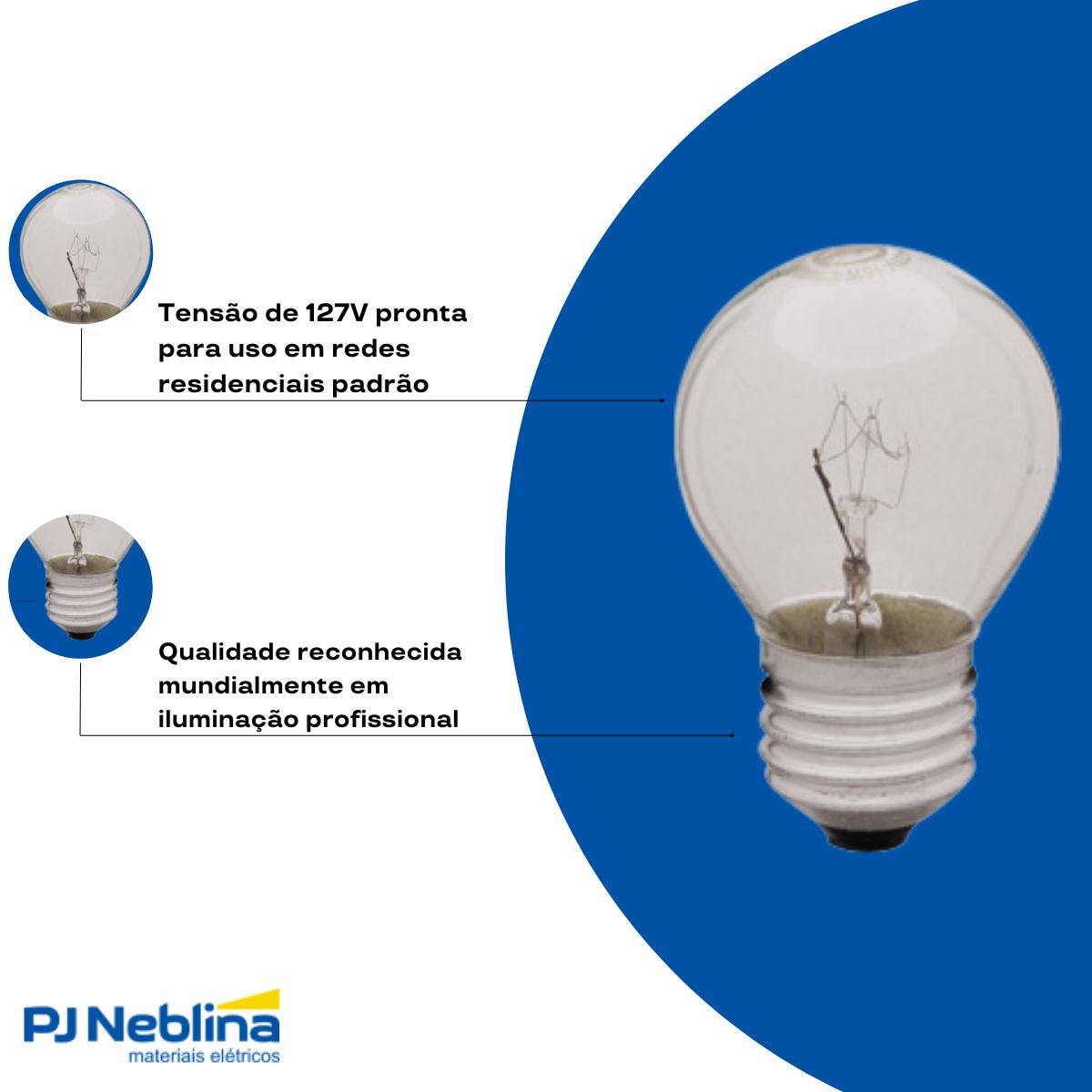 Lâmpada Incandescente Bolinha G45 Clara 25W 127V E27 Luz Amarela - Empalux