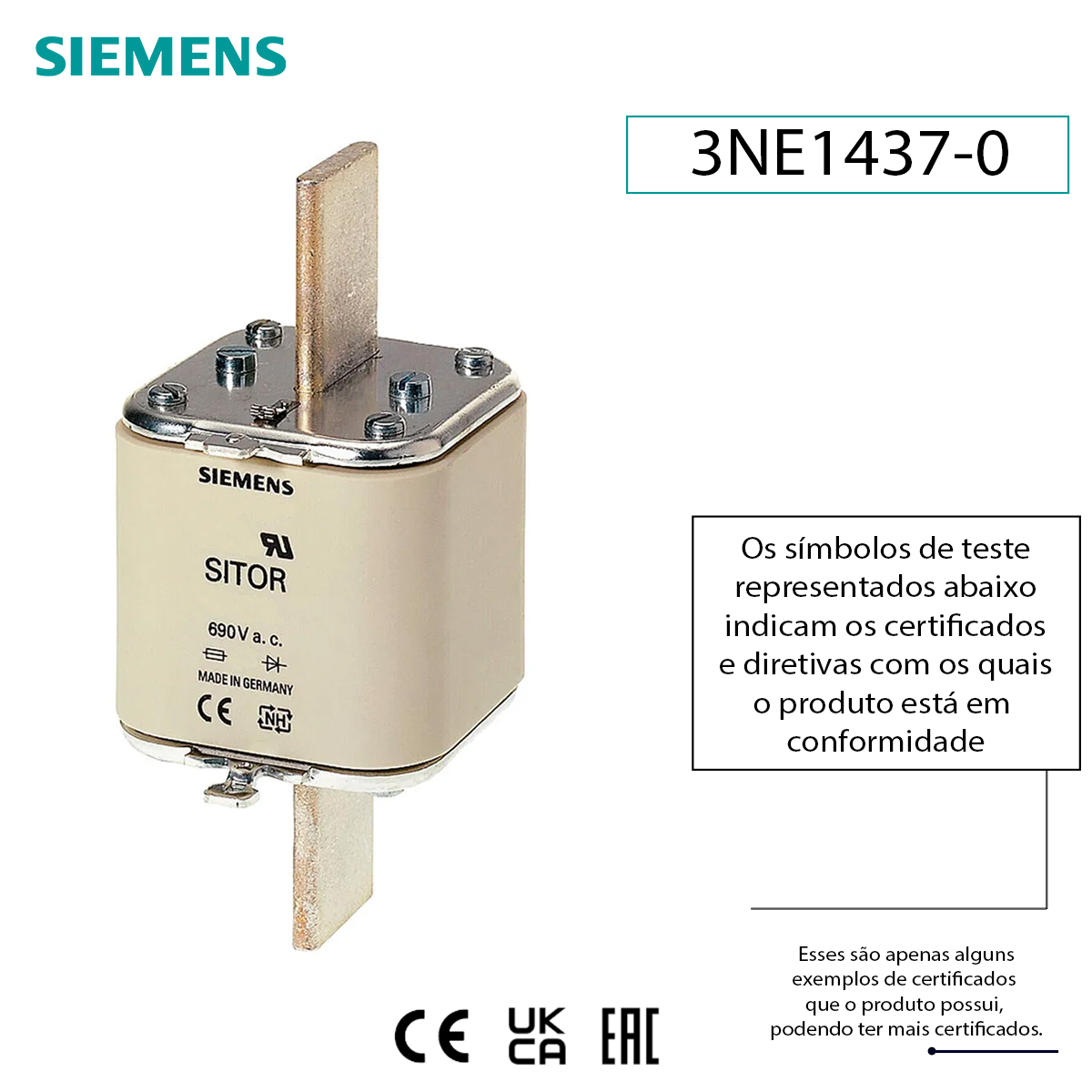 Fusível Nh Sitor Ultra Rápido Gs 710A 690V 100Ka T-3 Indicador Frontal 3NE14370 - Siemens