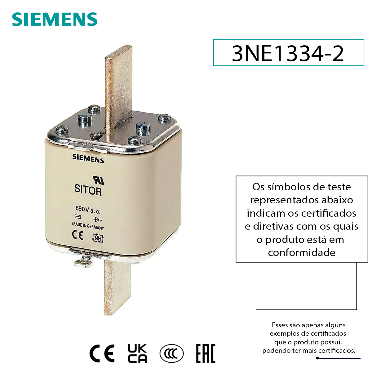 Fusível Nh Sitor Ultra Rápido Gr 500A 690V 100Ka T-2 Indicador Frontal 3NE13342 - Siemens