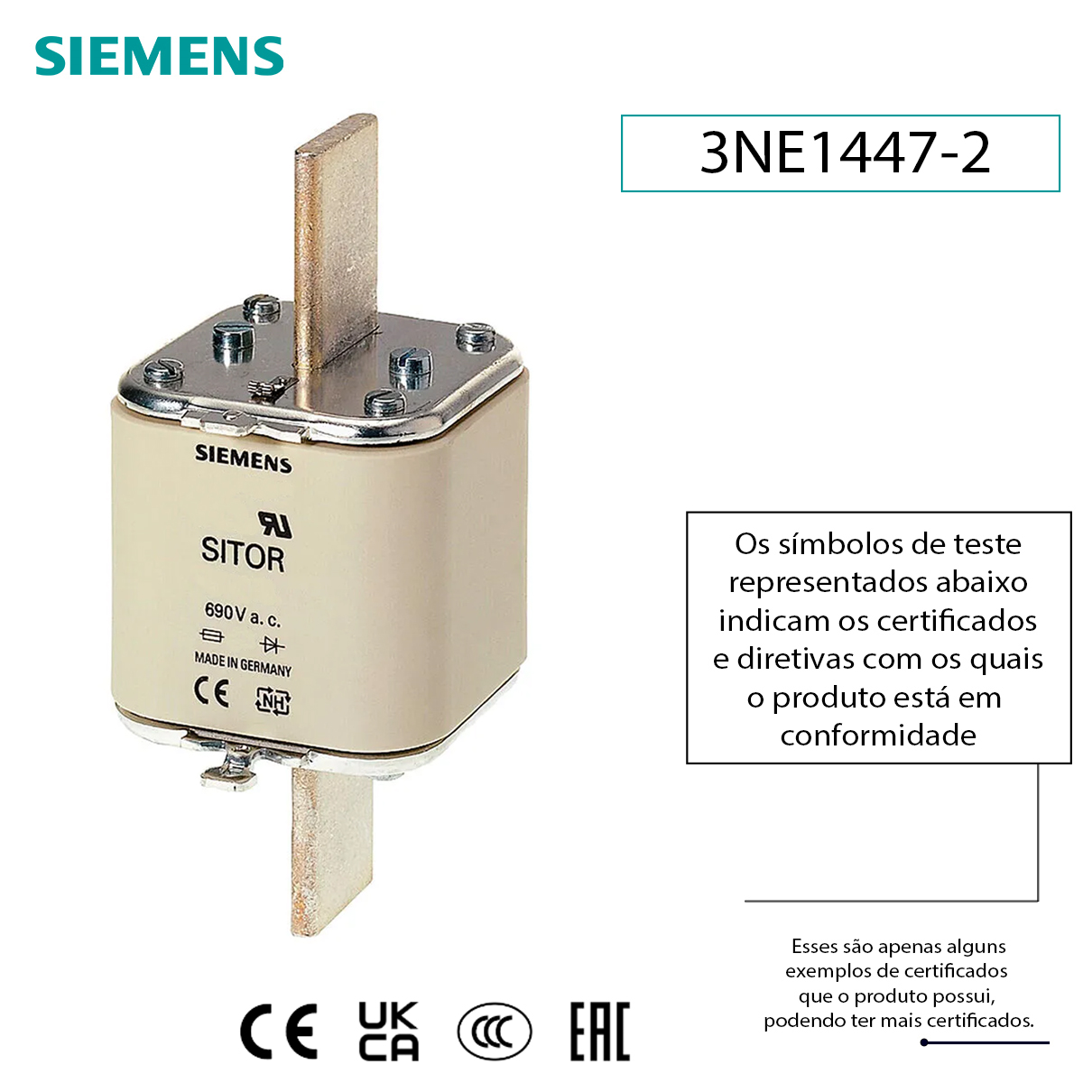 Fusível Nh Sitor Ultra Rápido Gr 670A 690V 100Ka T-3 Indicador Frontal 3NE14472 - Siemens