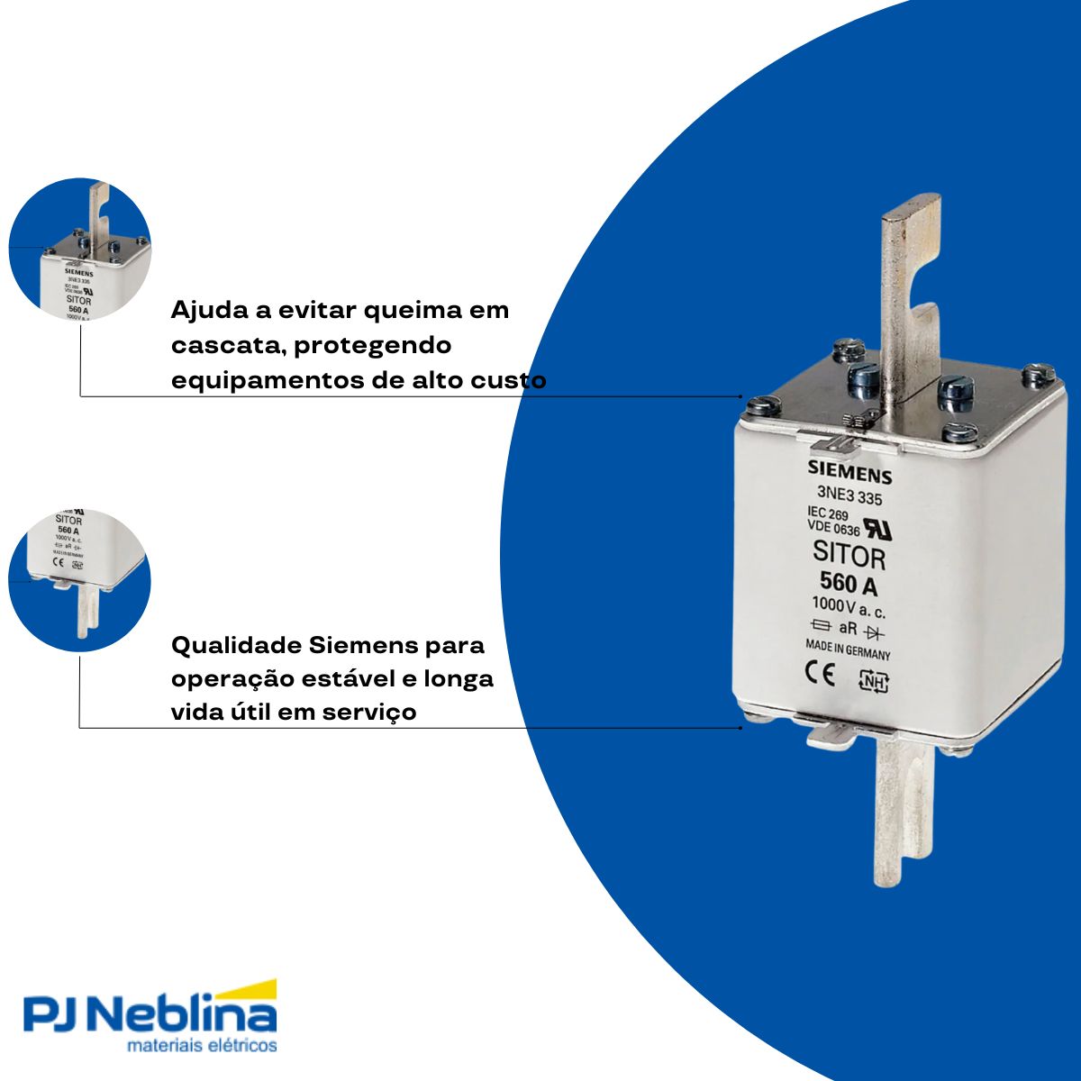 Fusível Nh Sitor Ultra Rápido Ar 900A 690V 100Ka T-2 Indicador Frontal - Siemens