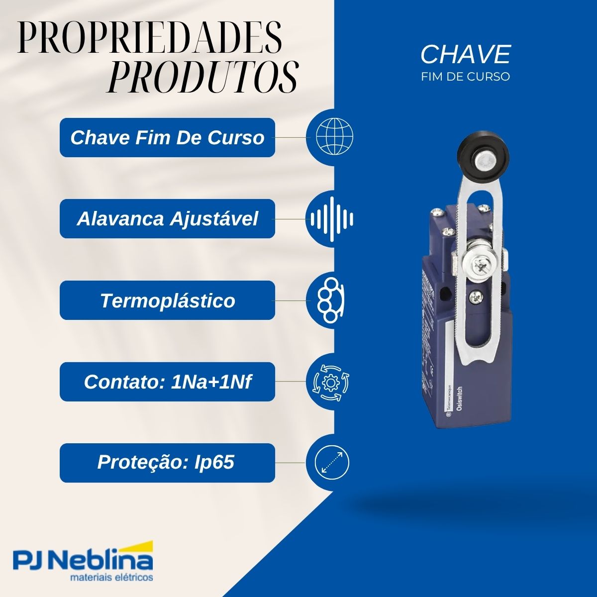 Chave Fim De Curso Alavanca Ajustável C/Roldana 3A 1Na+1Nf Ip65 - Telemecanique