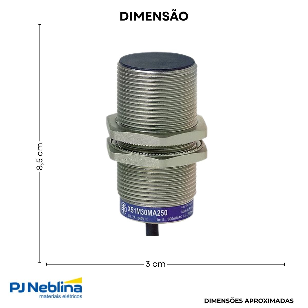 Sensor Indutivo Cilíndrico Roscado Sn=10Mm M30X1,50Mm Metálico 2 Fios 12-48Vcc Cabo 2M 1Na 1 Led - Telemecanique
