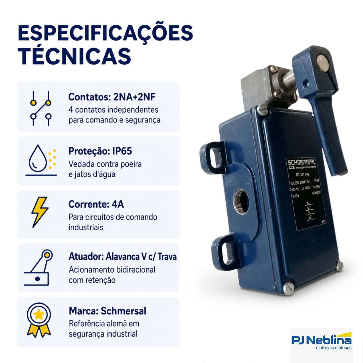 Chave Fim De Curso Alavanca V C/Trava 4A 2Na+2Nf Ip65 - Ace Schmersal