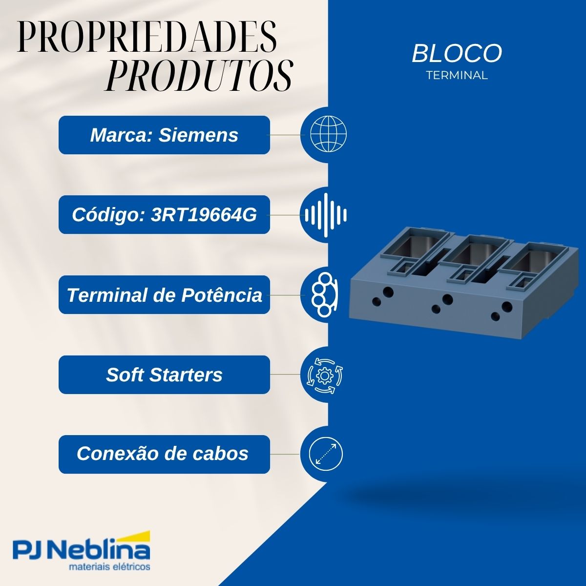 Bloco Terminal P/Conexão De Cabos P/3Rw40 73 A 76 Ate 1X 240 mm 2X 185 mm - Siemens
