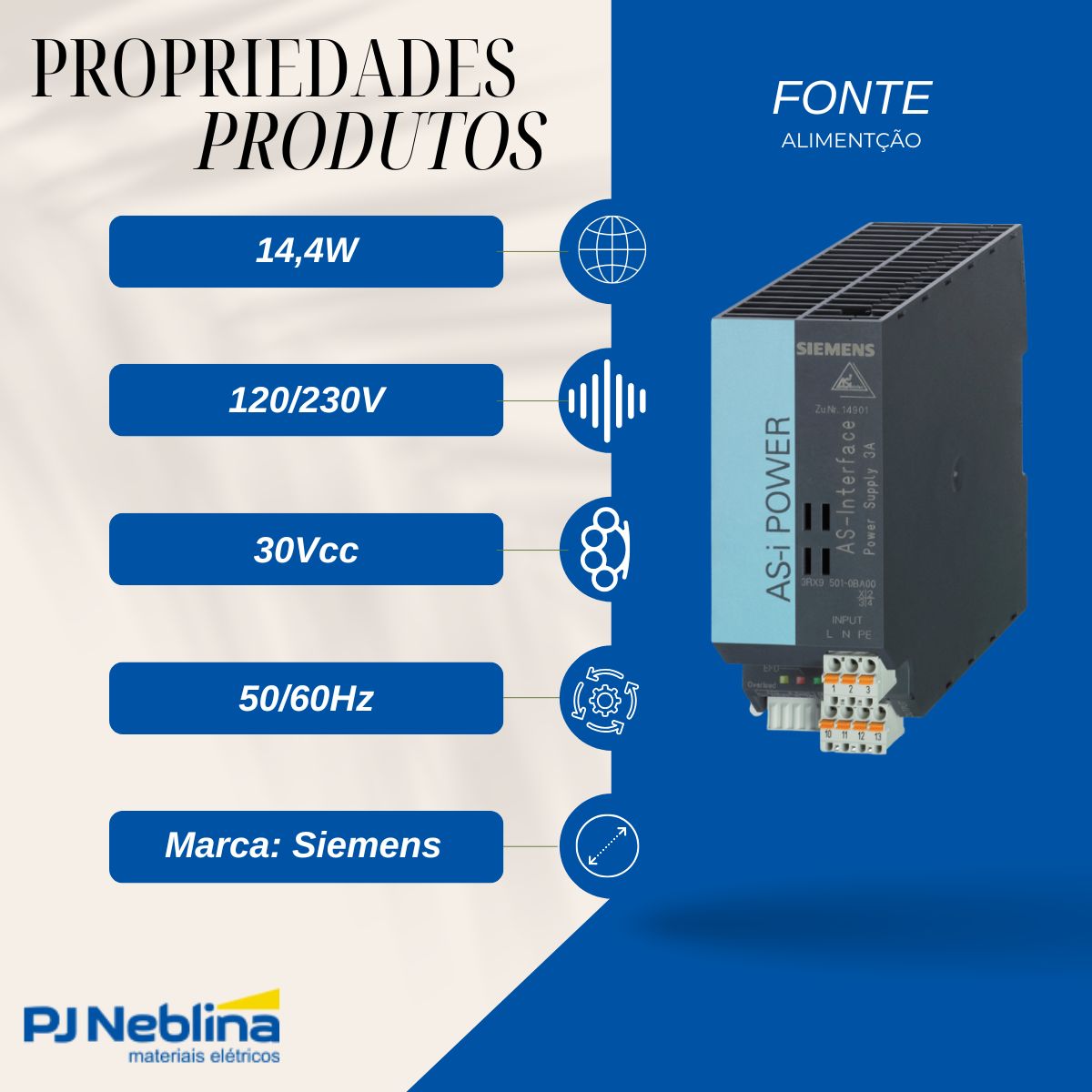 Fonte Alimentação Chaveada Interface 14,4W 3A 120/230V 30Vcc 50/60Hz - Siemens