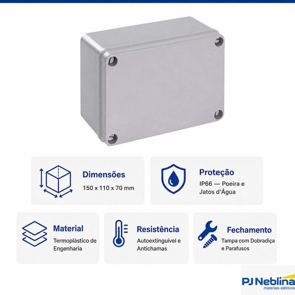 Caixa De Derivação Tampa Opaca Cbox-Ob-Alt 150X110X70Mm Com Dobradiça Ip66 914053 - Cemar