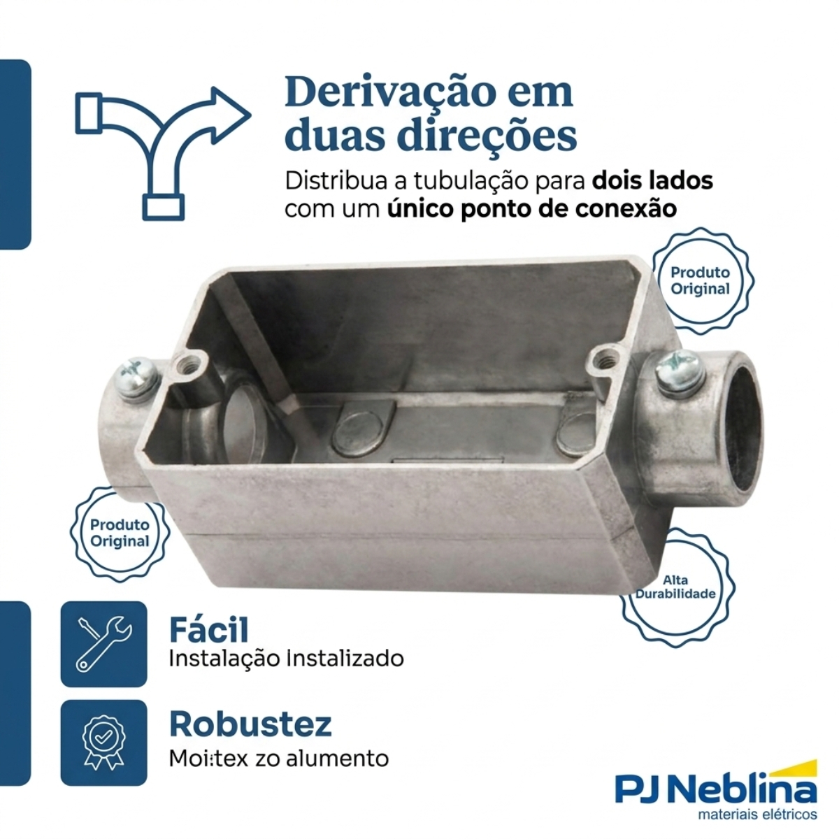 Condulete Alumínio Fixo Tipo T 1/2 Polegadas Sem Rosca Sem Pintura Sem Tampa Sem Vedação Daisa.