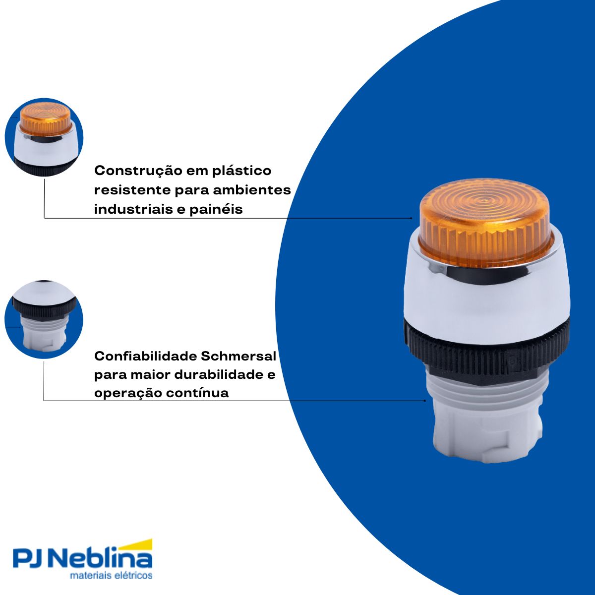 Botão Comando Pulsador Saliente Iluminado Redondo 22 mm Plástico Amarelo - Ace Schmersal