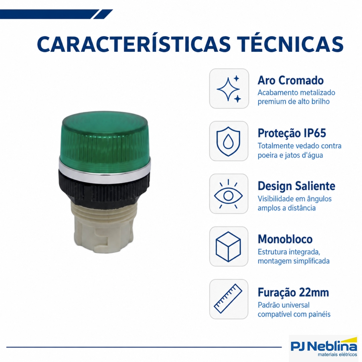 Sinaleiro Monobloco Saliente Redondo 22Mm Plástico Verde Metalizado Cromado Ip65 - Ace Schmersal