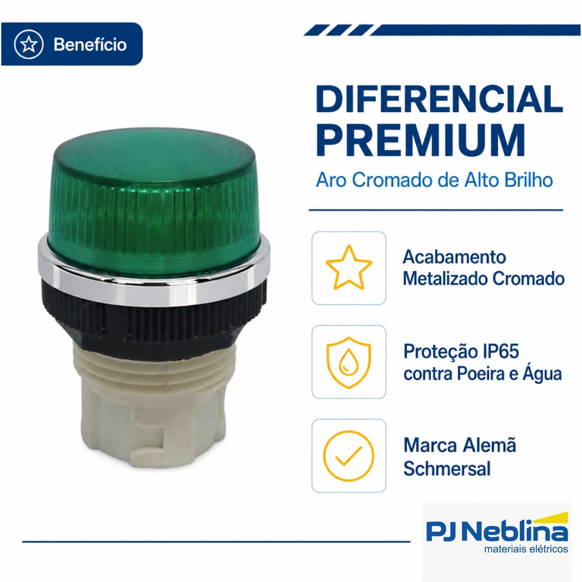 Sinaleiro Monobloco Saliente Redondo 22Mm Plástico Verde Metalizado Cromado Ip65 - Ace Schmersal