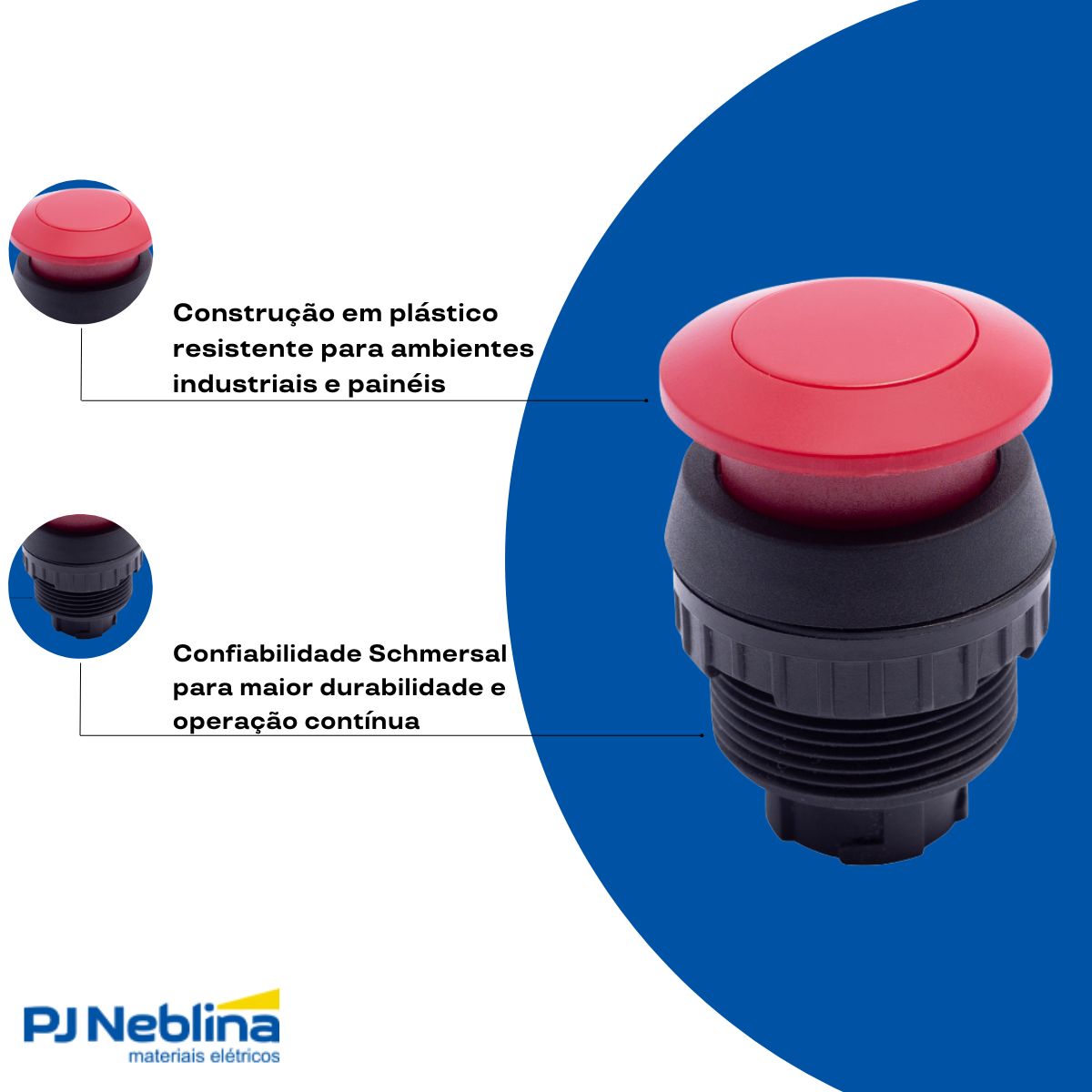 Botão Emergência Cogumelo 36 mm Pulsador 30 mm Plástico Vermelho - Ace Schmersal
