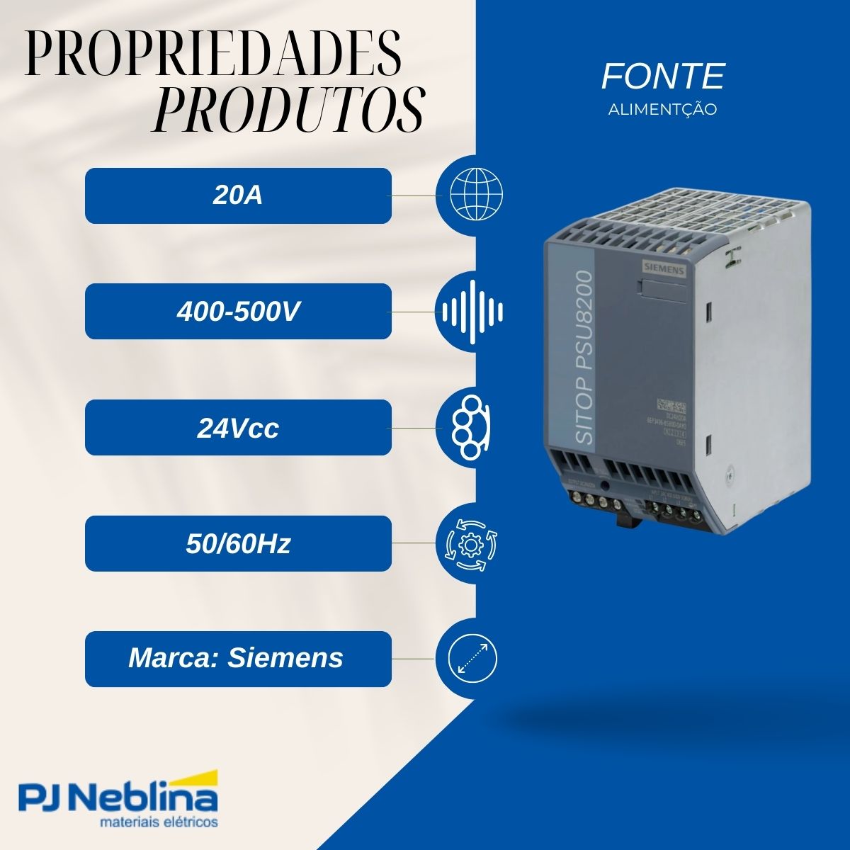 Fonte Alimentação Estabilizada Trifásico 480W 20A 400-500V 24Vcc 50/60Hz - Siemens