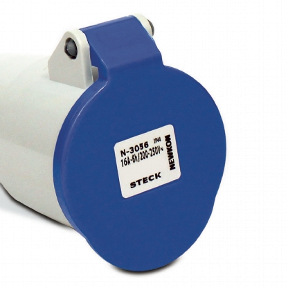 Tomada Industrial Fêmea Acoplamento 2P+T 16A 200/250V 6H IP44 Azul Newkon N3056 - Steck