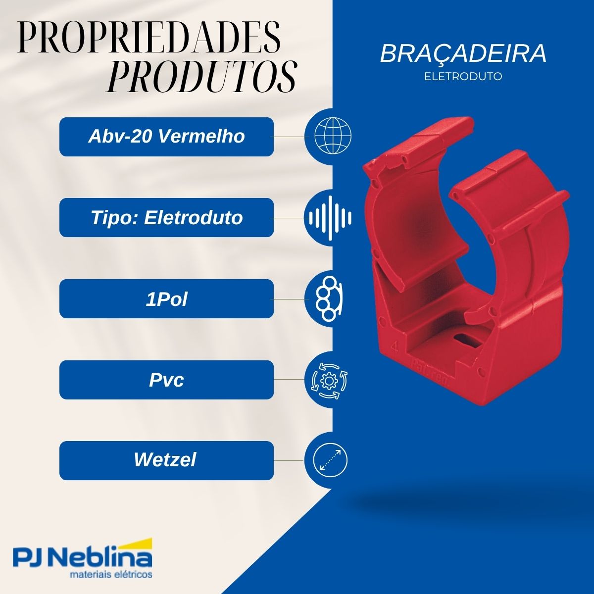 Braçadeira Eletroduto 1Pol Pvc Vermelho - Wetzel