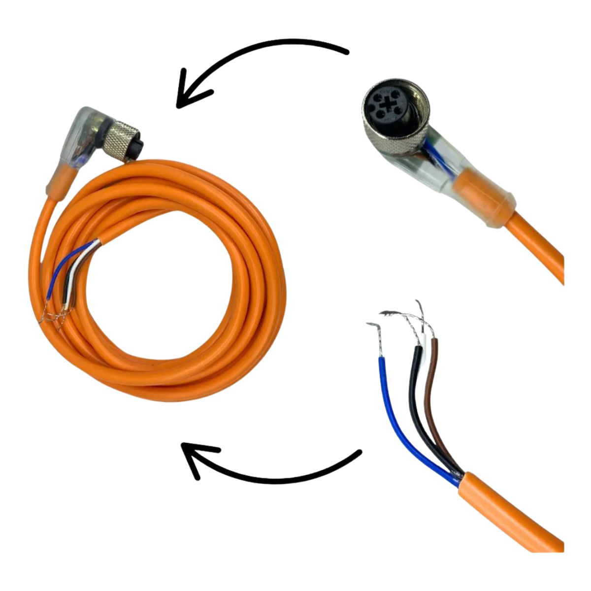 Conector Sensor C/Cabo Femea Angular 4 Polos 250V M12 4 Pinos Cabo 2M C/Led - Metaltex