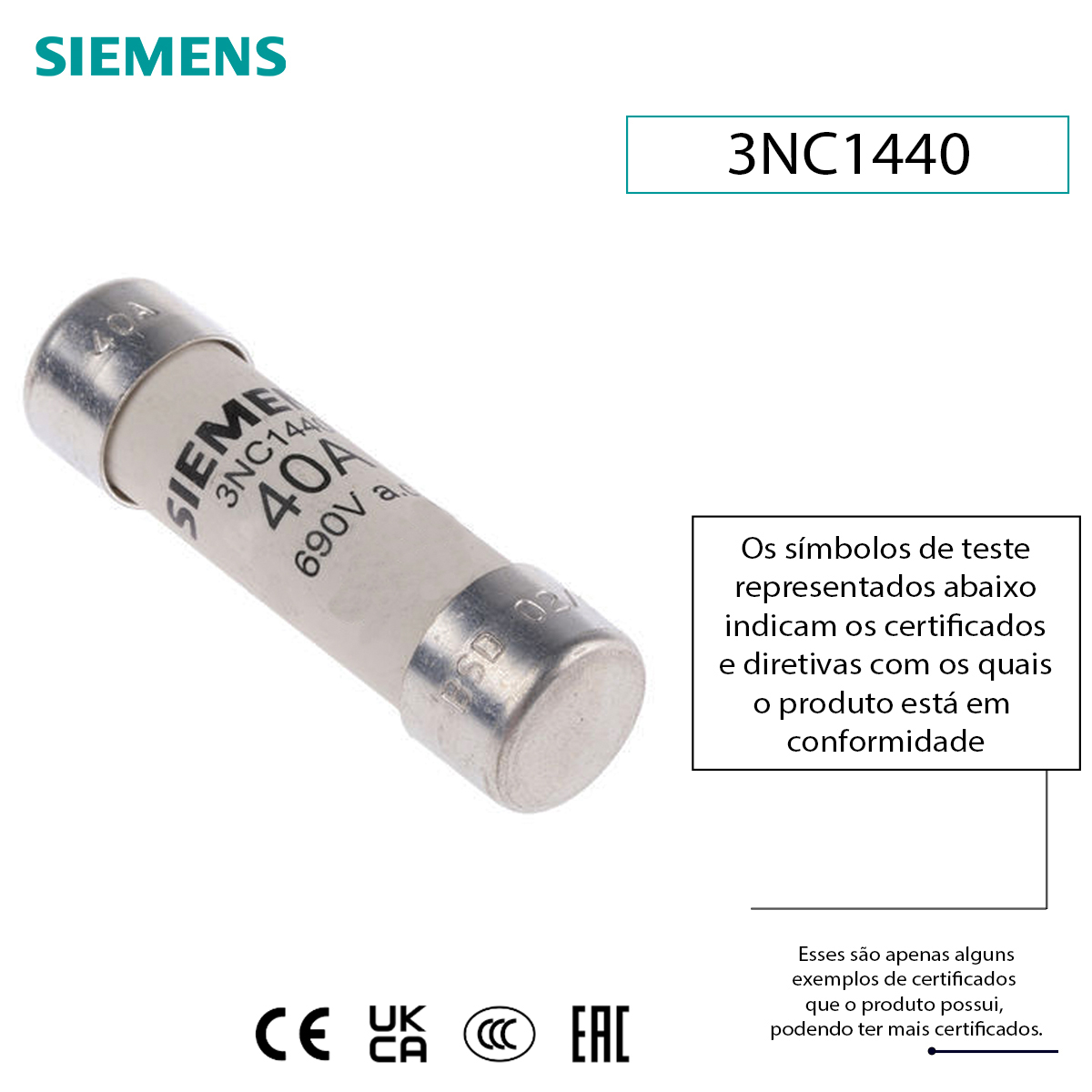 Fusível Cartucho Sitor Ultra Rápido Ar 40A 690V 14x51mm 3NC1440 Siemens