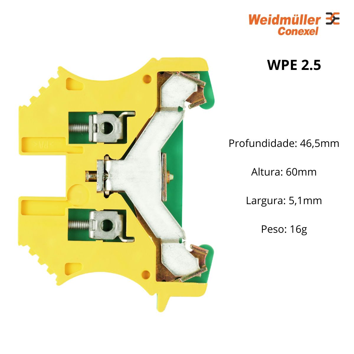 Conector Borne Passagem Terra 2 Conexões 2,50mm 800V Verde/Amarelo - Conexel